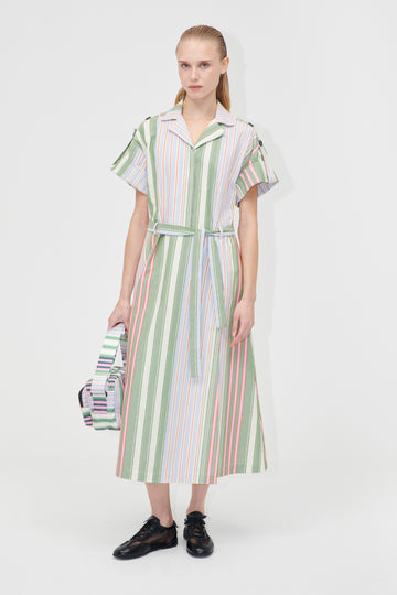 Stine Goya Workwear Midi Dress Dress Forest Stripe